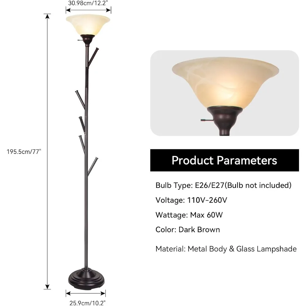 مصباح طويل القامة مع شجرة رف المعطف الدائمة، مصابيح أرضية Torchiere مع 6 خطافات، مصباح رف المعطف خاص لغرفة النوم، Entrywa