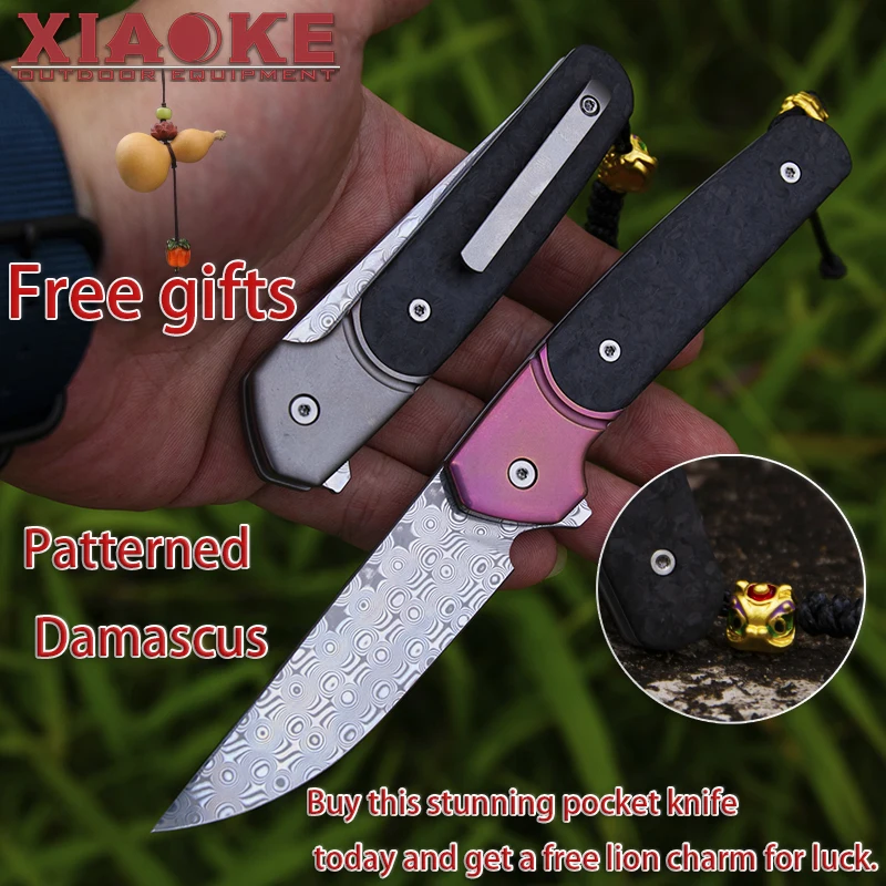 

Exquisite RWL34 Core Damascus Pocket Knife Carbon Fibre and Titanium Alloy Collectible Outdoor Camping Hunting Folding Knife