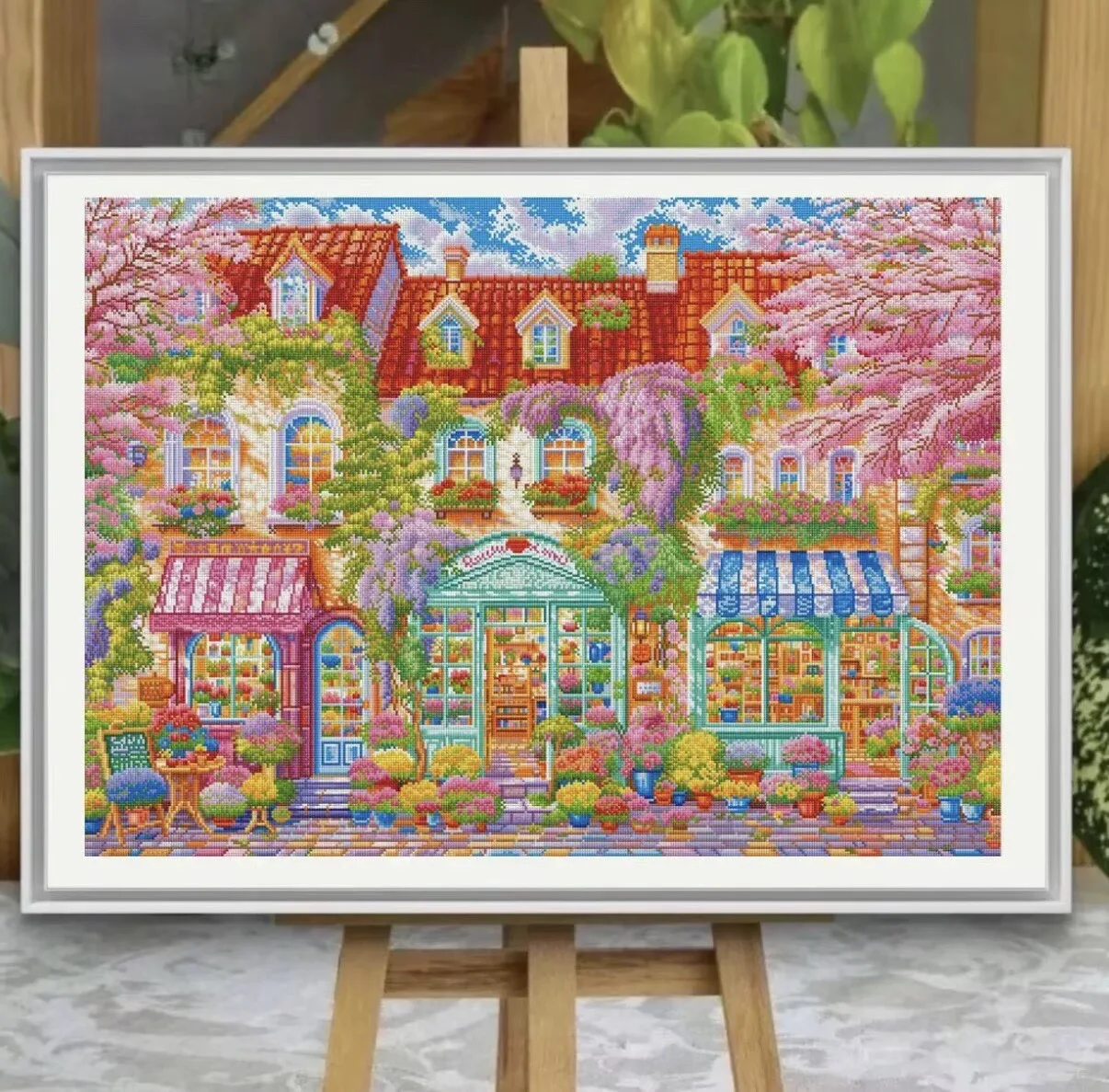 9CT 120X90CM Flowers Street Needlework,DIY Living Room Printed Cross Stitch,Set For Embroidery Kit Full Cotton Threads 76 Colors