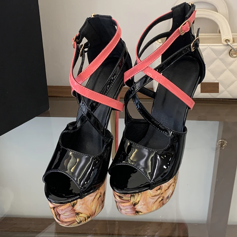 Eilyken Street-Style Karneval Bankett Extrem Hohe Stiletto-Absätze Damen Sandalen Sommer Plateau Schnallenverschluss Schuhe