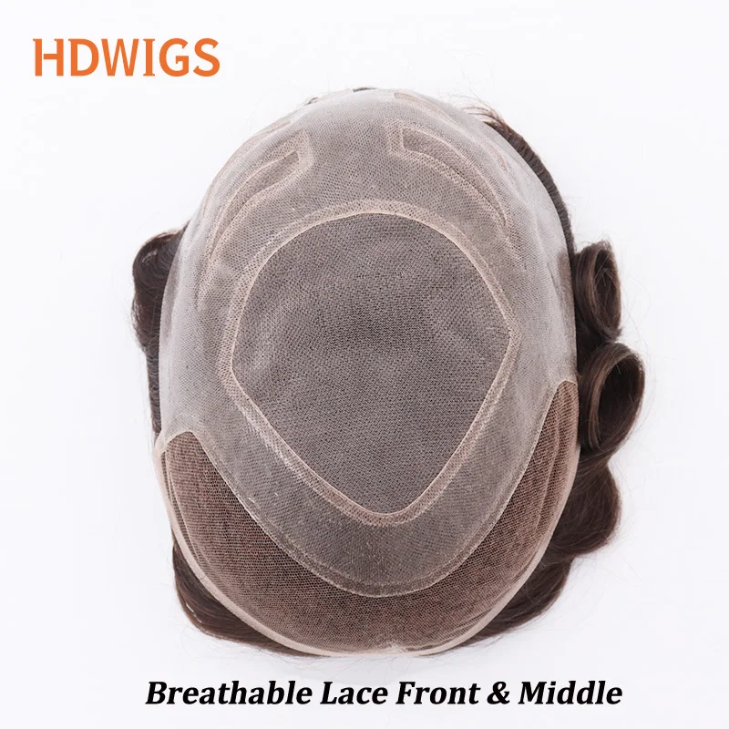 Men's Capillary Prothesis Swiss Lace Front Human Hair Wigs for Man Thin Skin PU Toupee Indian Human Hair System Unit Natural Wig
