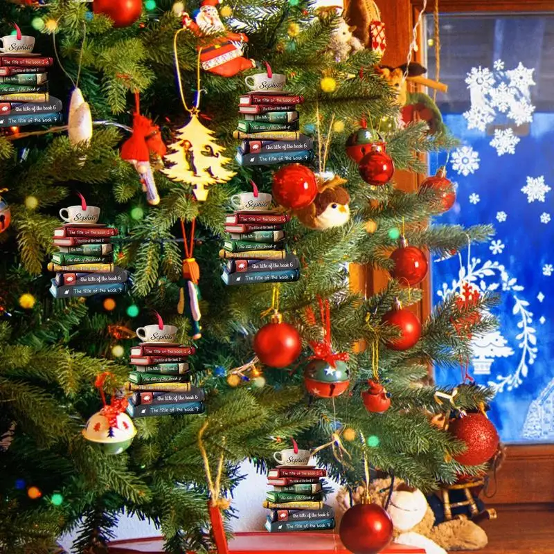 Christmas Hung Ornament For Tree Acrylic Book Stack Pendant Christmas Party Favour Supplies Hung Decorative Pendants Book Lovers