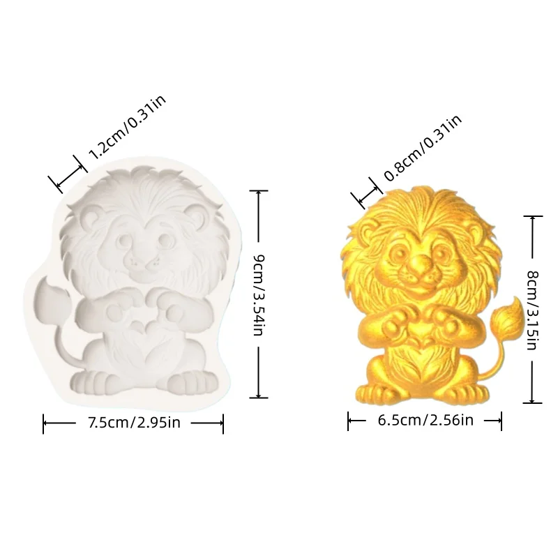 Silicone Mold of a Little Lion in a Sitting Position with Hands Forming a Heart, Chocolate Fondant Making Tool