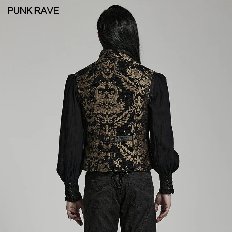 PUNK RAVE Men\'s Gothic Gorgeous Ornate Jacquard Small Stand-up Collar Waistcoat Party Club Two Colors for Choice Vest Men