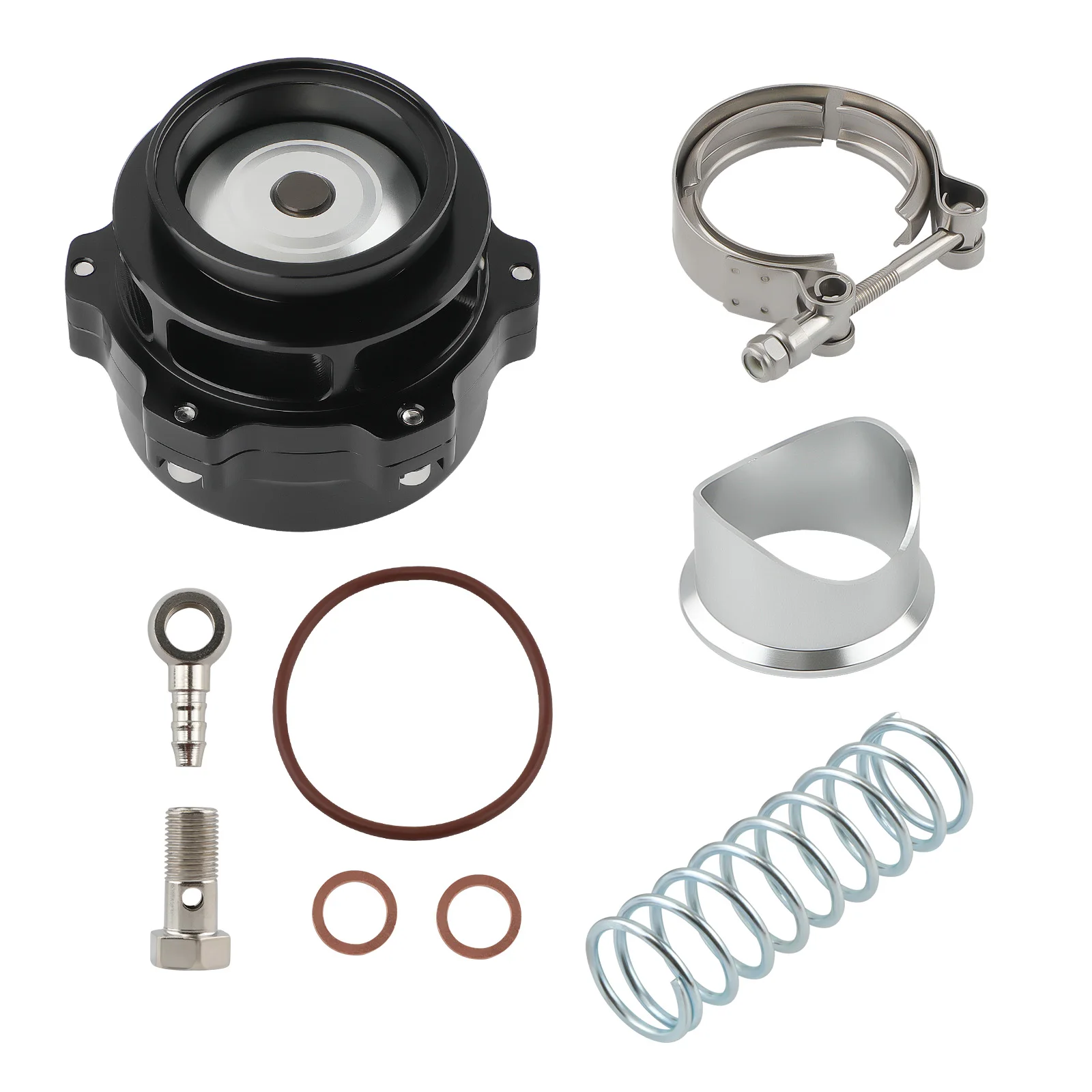 알루미늄 50mm 블로우 오프 밸브 스프링 2개 포함 V-밴드 클램프 볼트 키트 모든 터보 플랜지용