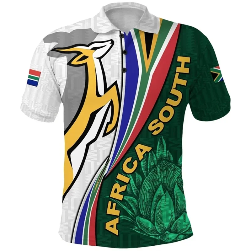 3D Printed South Africa Map Flag Polo Shirts For Men Fashion Pattern Sweatshirt Casual Short Sleeve Sport Lapel Top Streetwear