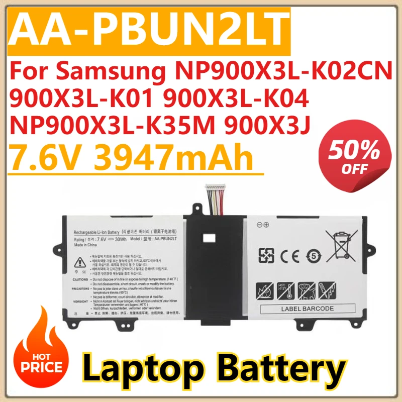

New 7.6V 3947mAh AA-PBUN2LT AA-PBUN2QT Laptop Battery For Samsung NP900X3L-K02CN 900X3L-K01 900X3L-K04 NP900X3L-K35M 900X3J