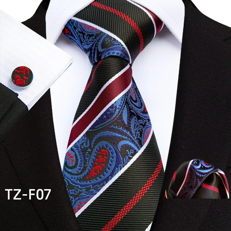 New 3-piece set of men's ties, square scarves, cufflinks, polyester fabric, vintage business dress pattern, striped tie