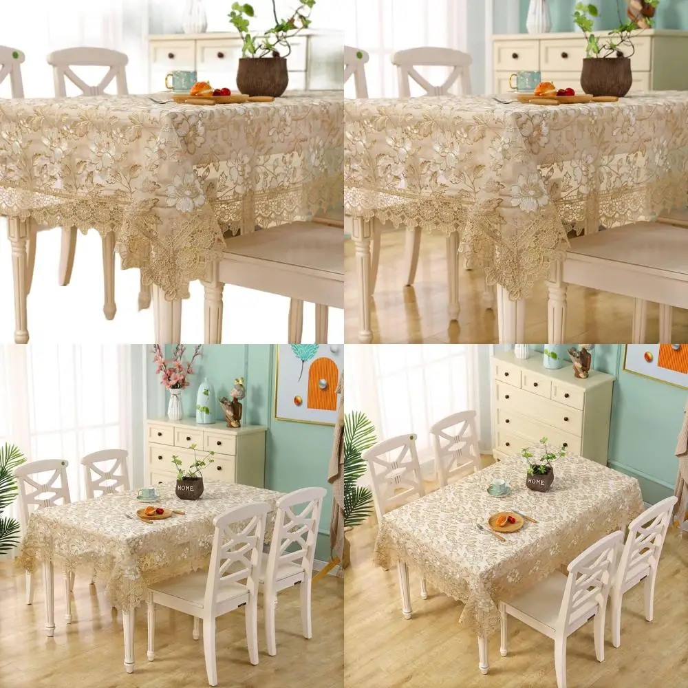 

Vintage Floral Embroidered Tablecloth with Macrame Edges - Perfect for Shabby Chic Picnics, Kitchen & Outdoor Summer Holidays