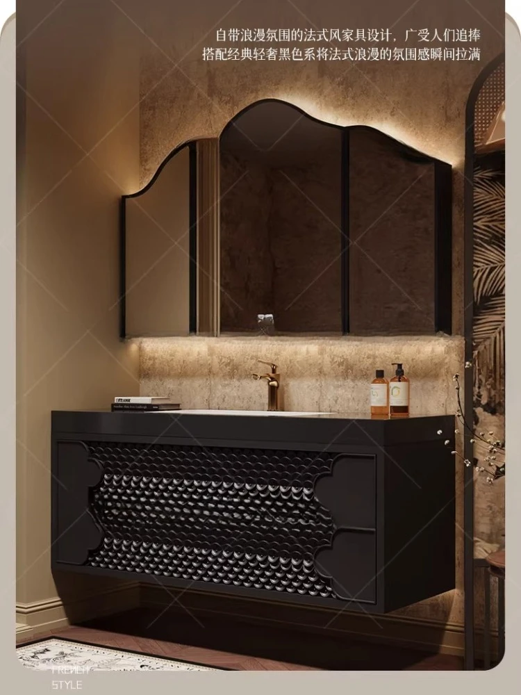 

French retro bathroom cabinet combination bathroom rock slab washstand hand washbasin bathroom cabinet