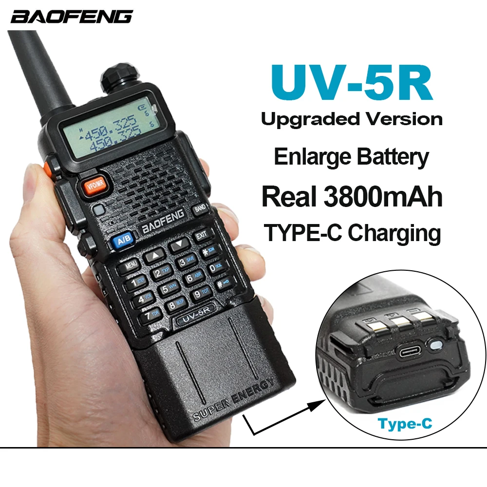 

BAOFENG Walkie Talkie UV-5R Upgraded Version Enlarge Battery Real 3800mAh Support Type-C Charging UV5R Two Way Radios Original