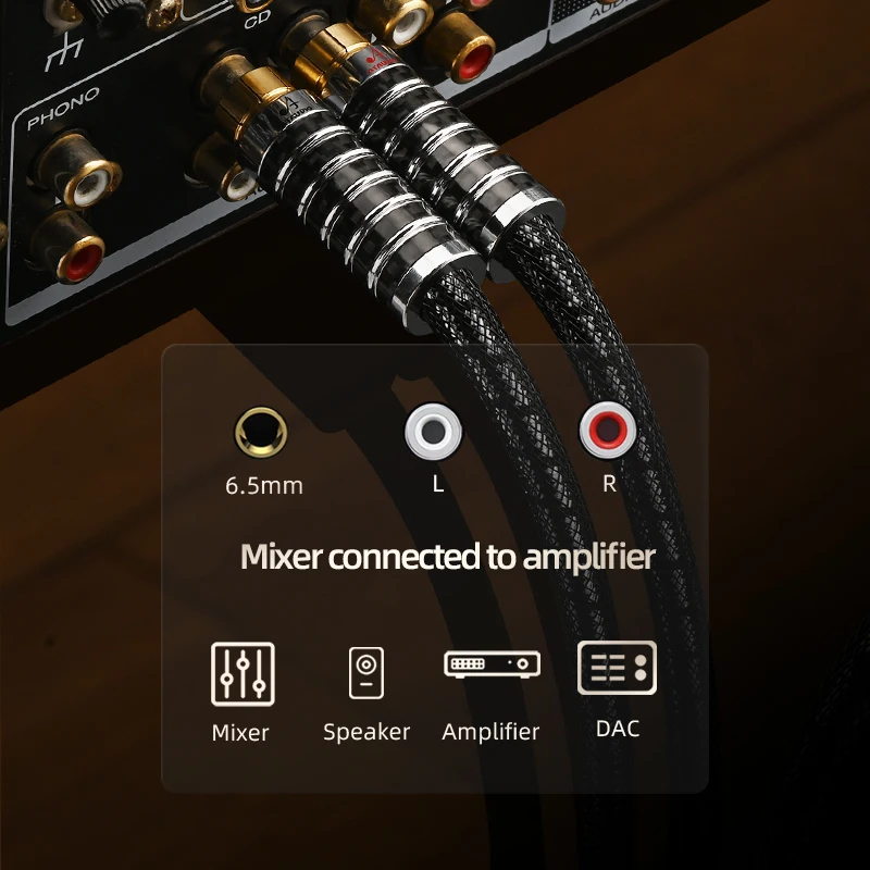 Cavo HiFi da 6,35 mm a 2RCA OCC e argento placcato 1/4 pollici 6,35 TRS Spina stereo a 2RCA maschio Cavo audio amplificatore professionale