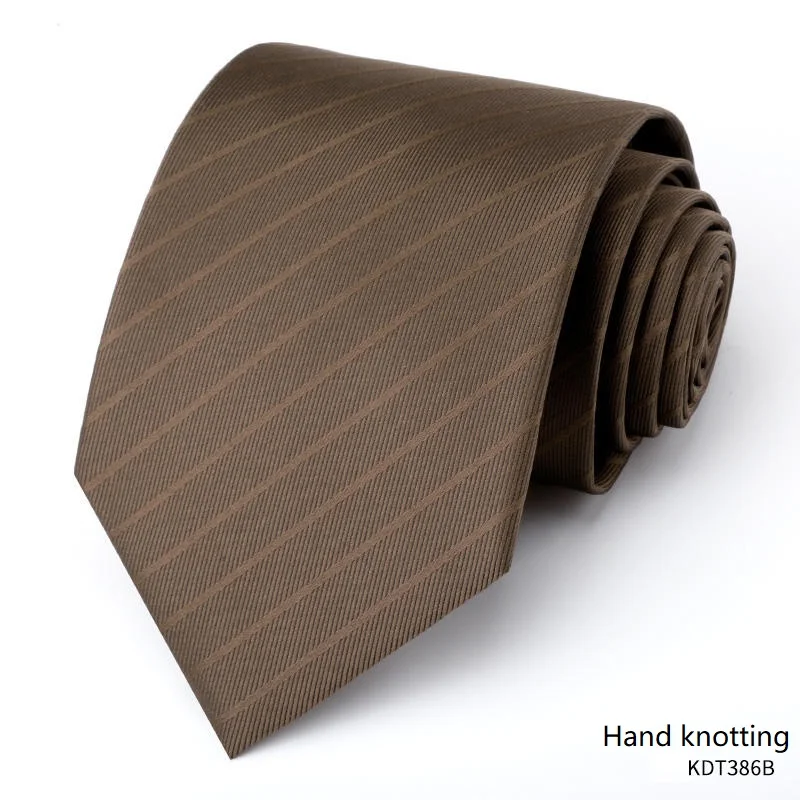 High Quality Coffee Brown Striped Tie For Men‘s 7cm Wide Business Banquet Shirt With Zipper and Hand Knotted Necktie Accessories