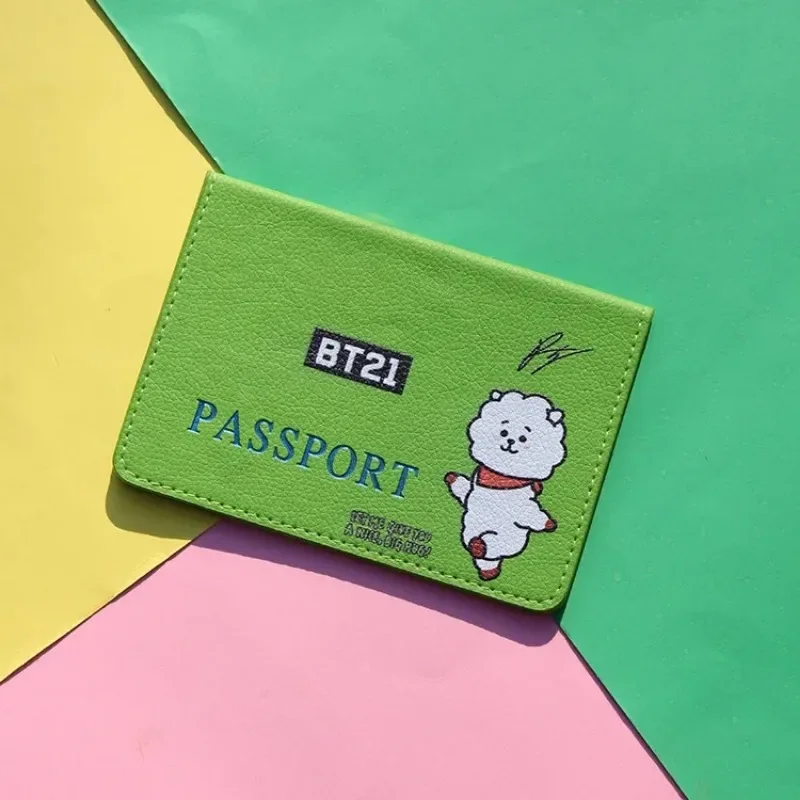أنيمي BT21 محفظة نسائية للعملات المعدنية جواز السفر كليب موضة بسيطة سستة محفظة المحمولة بطاقة الهوية بطاقة الائتمان حقيبة الفتيات هدية