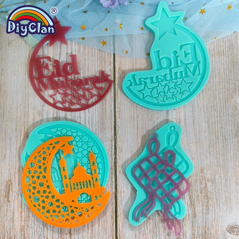 New Product Ramadan Series Silicone Mold Eid Mubarak Resin Sugar Crafts Making Mould For Pendant Ornaments Decoration Tools