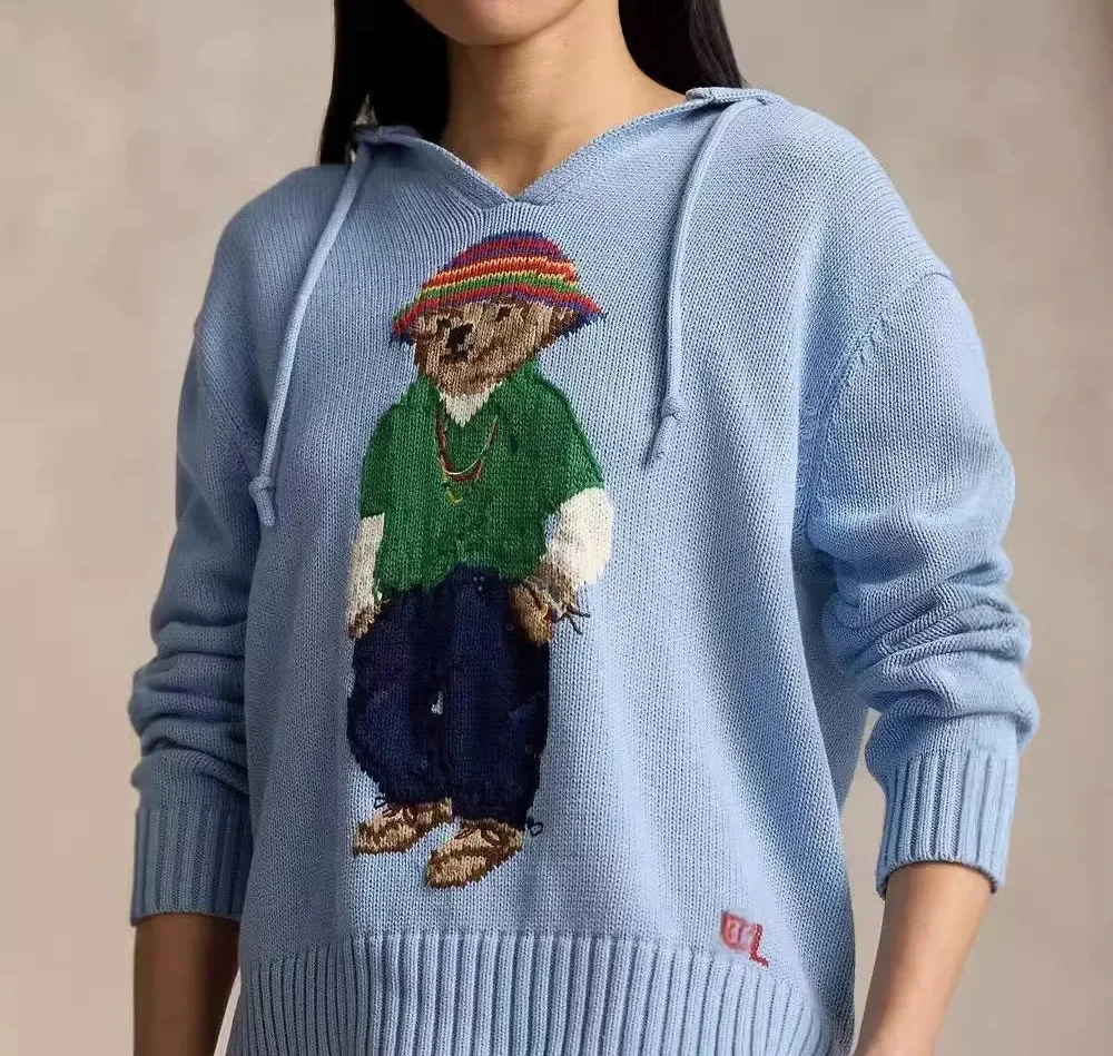 

Classic American Style Women's Knitted Sweater Cotton Loose Fit Hoodie Embroidered