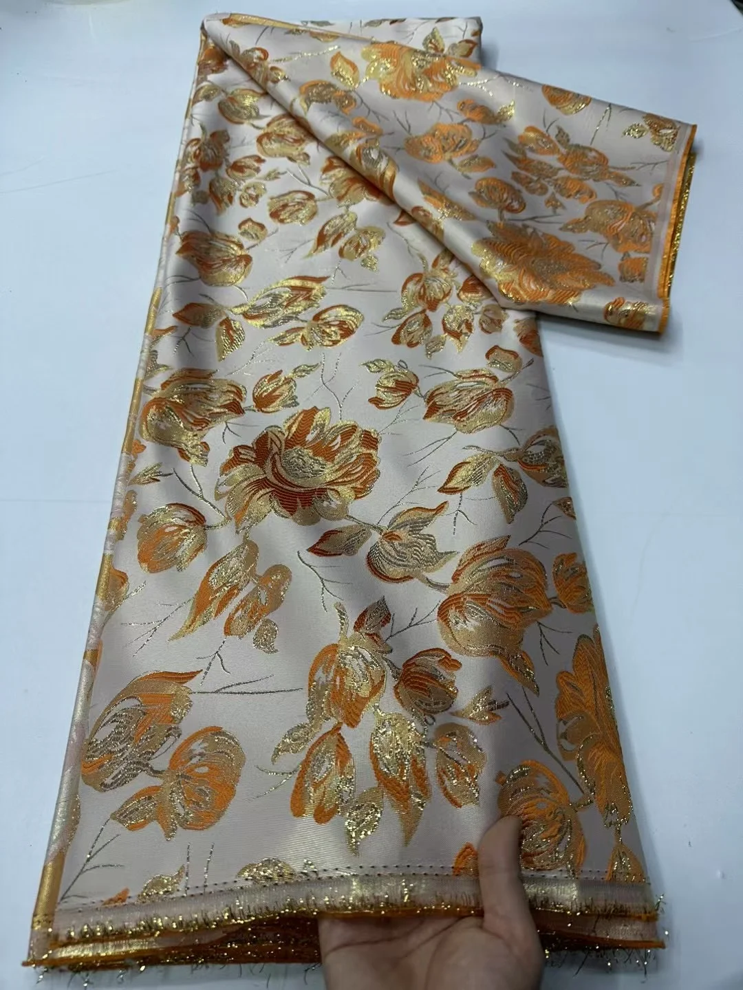 African Solid Jacquard Borcade High Quality Embroidered Lace 2025 Nigerian Gold Organza Tulle Lace Fabric For Sewing