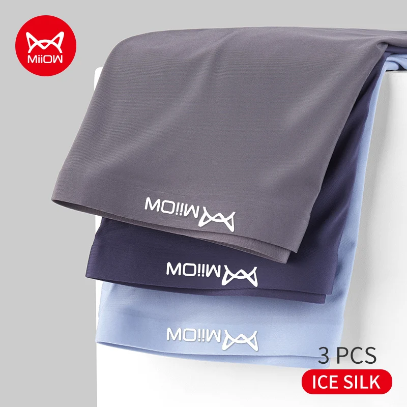 MiiOW 3 Stück Eisseide Sommer ultradünne bequeme und atmungsaktive Herrenunterwäsche nahtlose Herren-Boxershorts Sexy Herrenhöschen