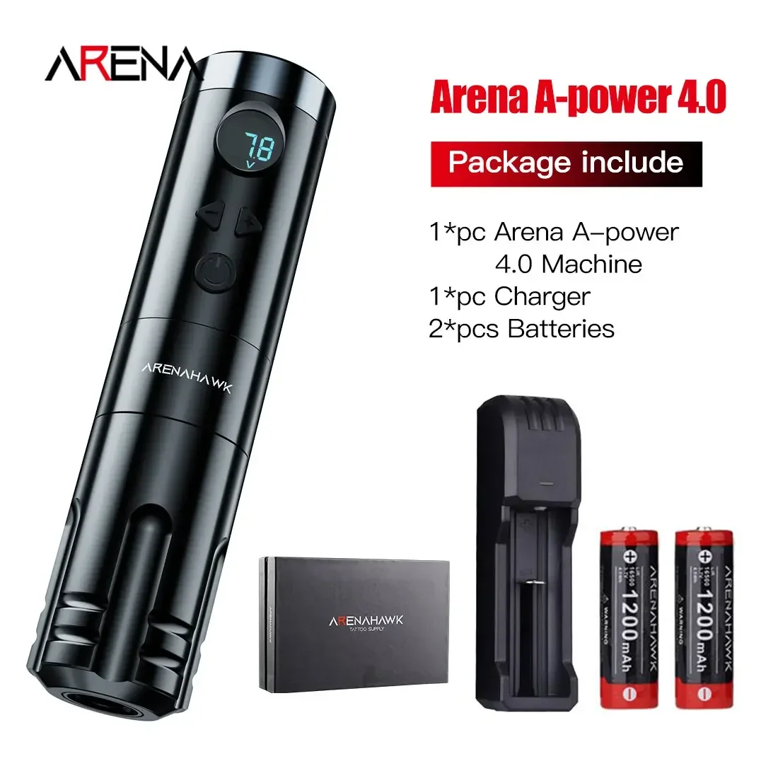 Arenahawk A-power 4.0 New Generation Tattoo Wireless Machine LED Display Direct Drive  Wireless Tattoo Pen Tattoo Supplies