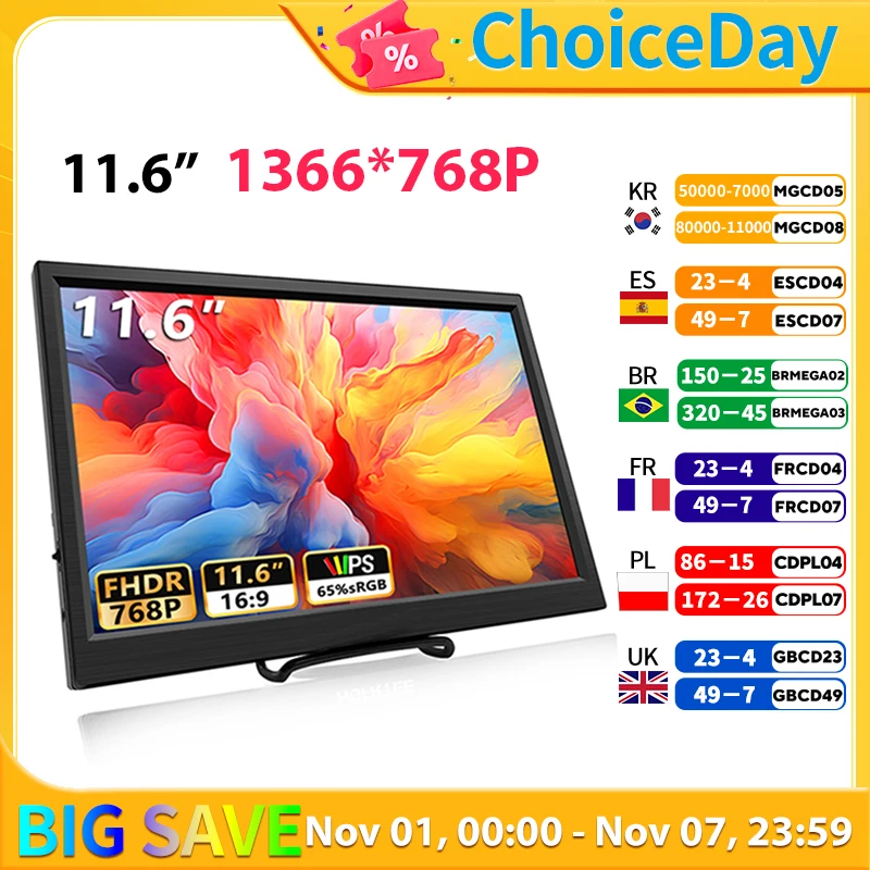 【セール中】11.6 インチポータブルモニター HDMI 互換ラップトップセカンドスクリーンゲーム拡張ディスプレイスイッチ/PS4/Xbox/Raspberry Pi
