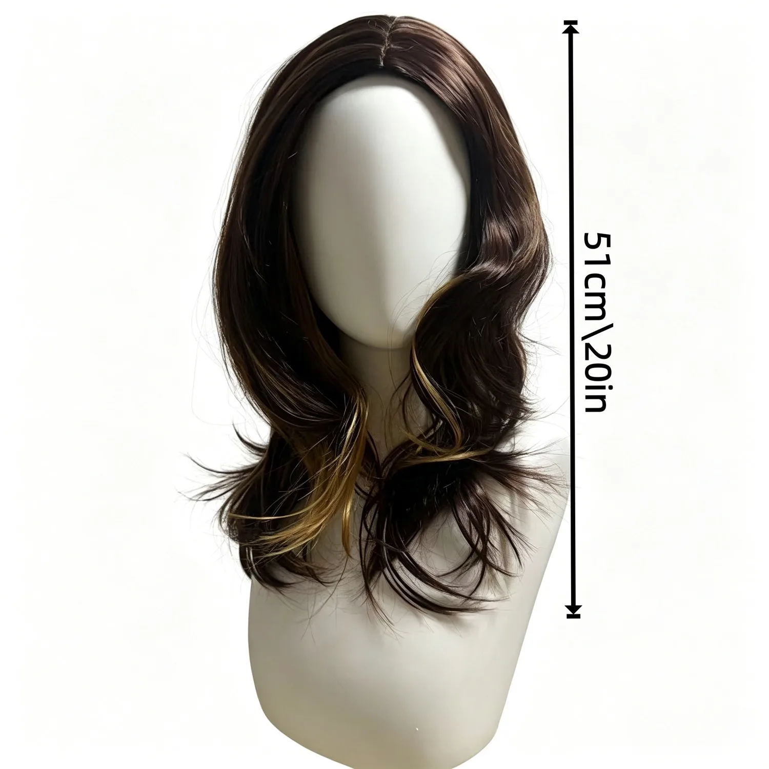 Body Wave Wig 20 Inch Brown 220g Heat Resistant Synthetic Wig For Women Curtain Bangs