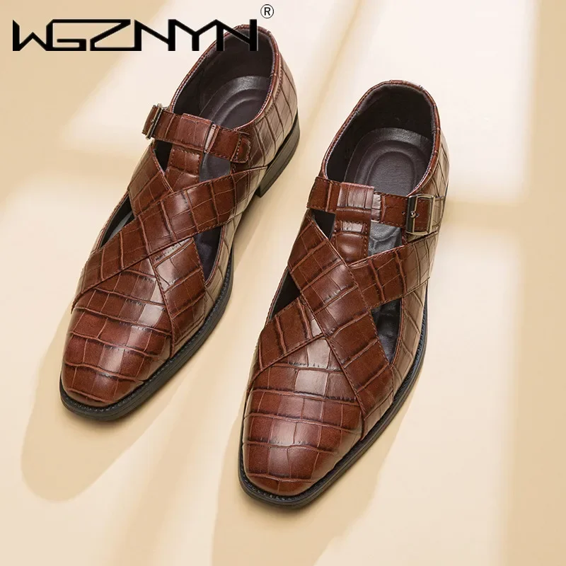 

Дизайнерские мужские сандалии в стиле ретро, мужские повседневные лоферы, брендовые мокасины с пряжкой, броги, деловая официальная мужская обувь, 2025 г., новые стильные сандалии