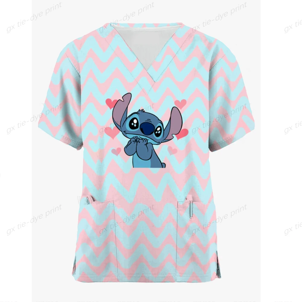 Disney Stitch 3D Print Nurse Medical Uniforms V-neck Short Sleeve Pocket Workwear Top Scrubs Medical Accessories Uniform ﻿