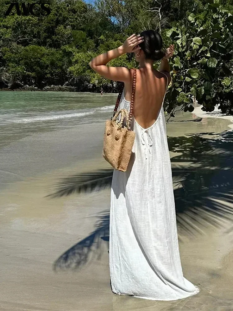 Loose Backless Solid Sling Long Dress Women Sexy Sleeveeless Empire Female  Dresses 2025 Spring New Holidays Lady Beach Robes - AliExpress 200000345