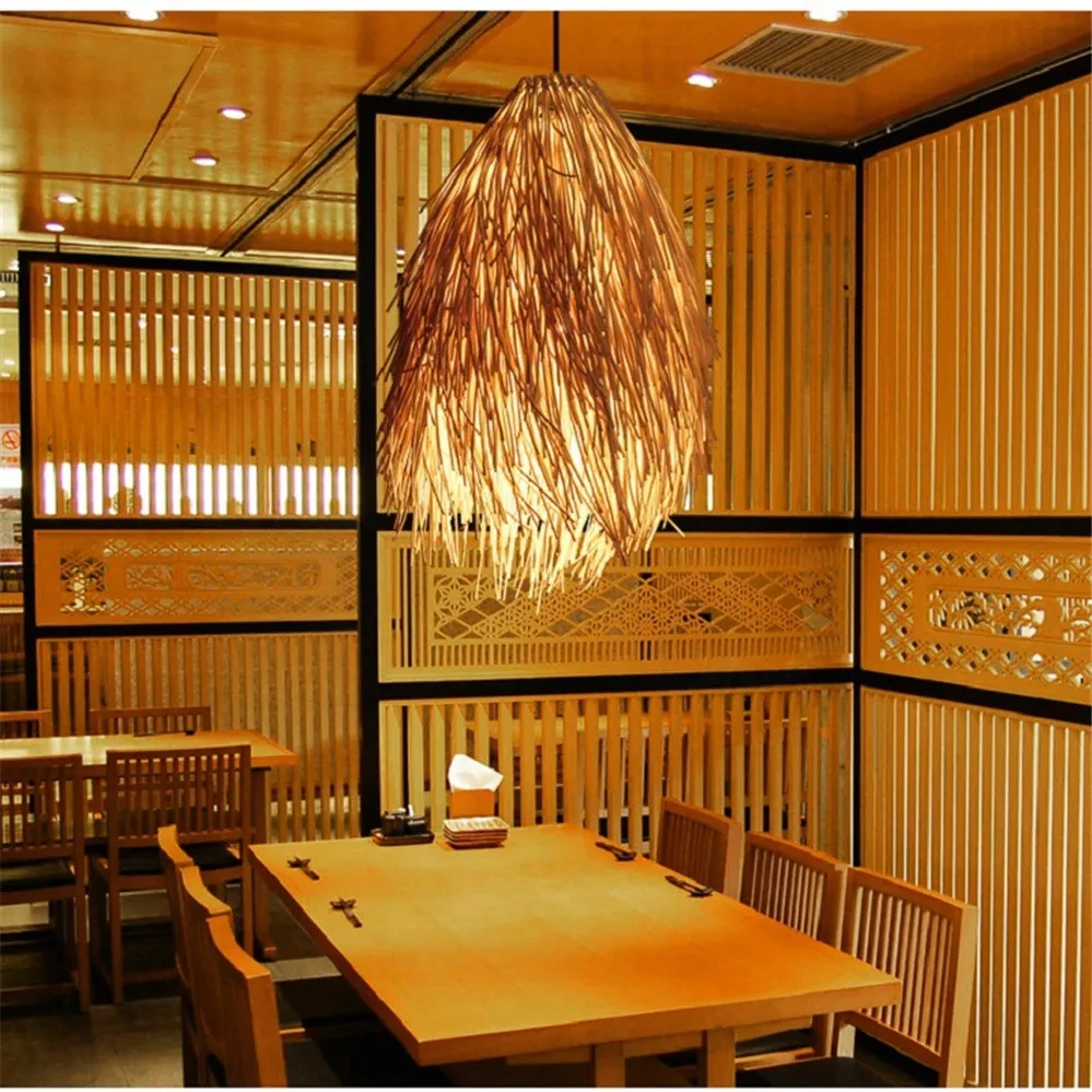 Creative Handmade Rattan Art Pendant Lamp Restaurant Bar Cafe Kitchen Hanging wicker lamp shade Loft Decor Interior Retro lights