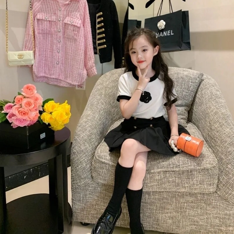 Zweiteiliges Kleid Mädchen Kind Kleid Jeans rock Zhong datong Prinzessin 2024 Set T-Shirt Sommerkleider Kurzarm Sommerkleid Kind 6t