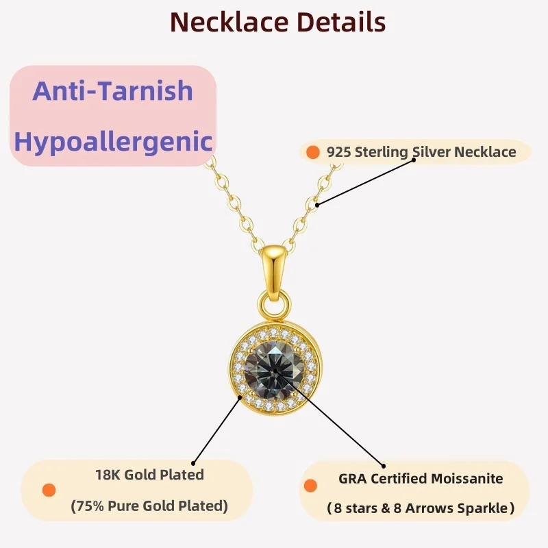 

LAMVOICE christmas gift, high quality gift, 1 carat moissanite necklace, Jewelry for women, S925 sterling silver necklace
