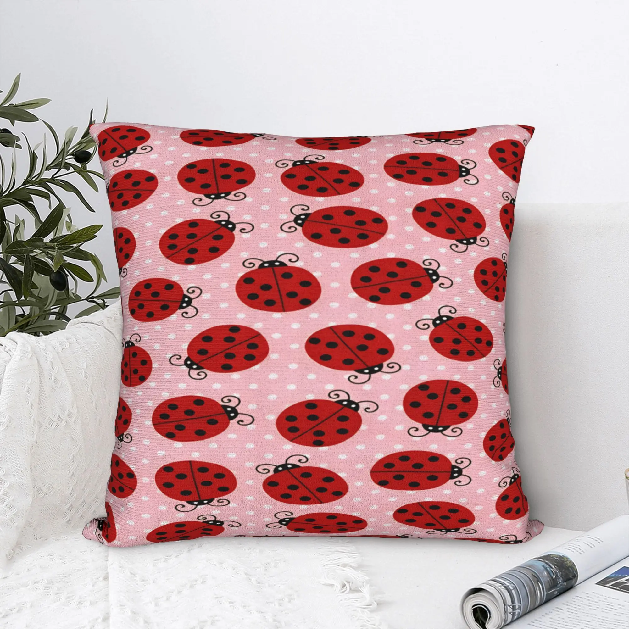 Ladybug Pink Polka Dot Pillow Cover  Vintage Pillow Case For Sofa Home Decoration Design Cushion Cover Birthday Present