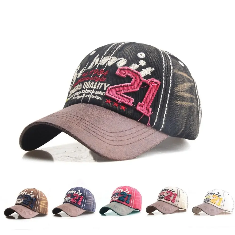 

Простая регулируемая винтажная бейсболка в американском стиле 21, потертые джинсы с вышивкой, шляпа от солнца, солнцезащитный крем, хлопковая фуражка для мужчин