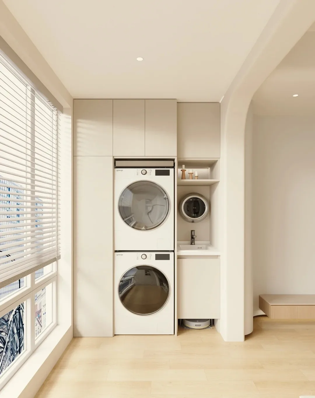 Customized Balcony Laundry Cabinet with Built in Washing Machine for Pantry Use