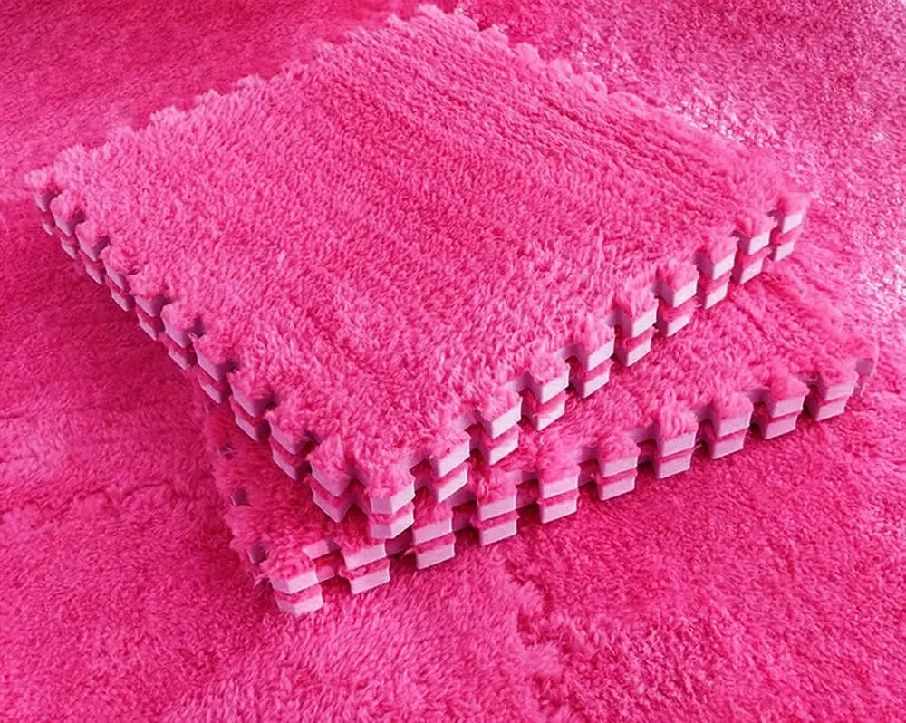 

Plush Puzzle Foam Floor Mat, Soft Thicken Fluffy Interlocking Square Foam Tiles Area Rugs Carpet for Parlor Bedroom Decoration