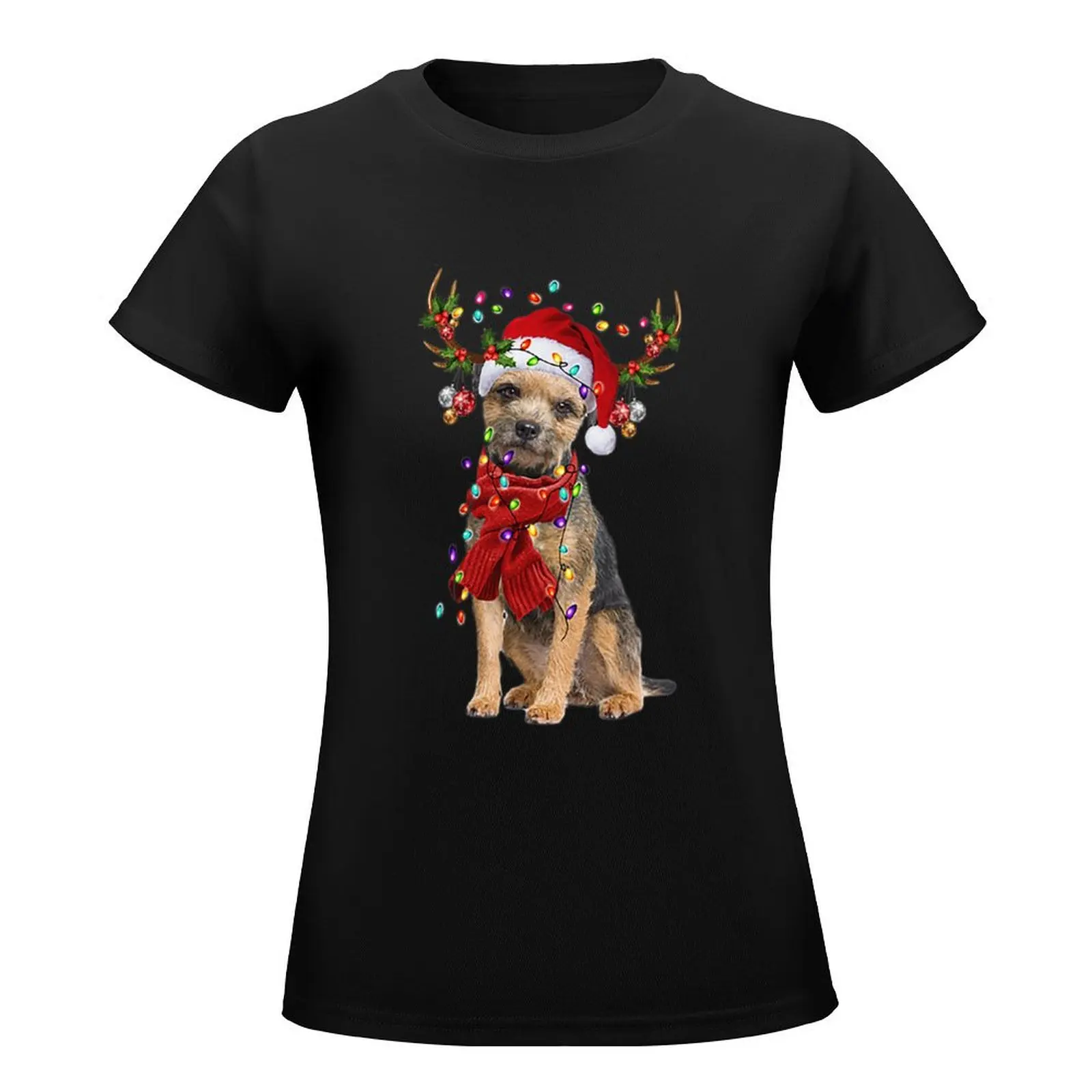 Border Terrier Reindeer Christmas T-Shirt kawaii clothes plus size tops shirts graphic tees anime clothes korean Women's clothes