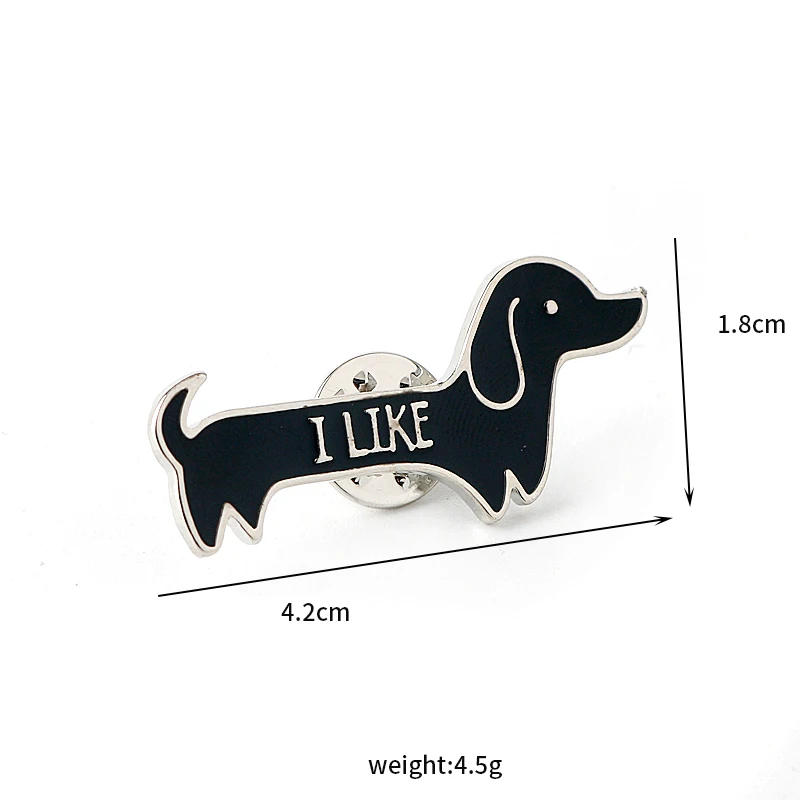 Animal Dog Brooch I LIKE Dachshund Dog Lapel Pin Cute Women Men Bag Pins Accessories Metal Colar Gift