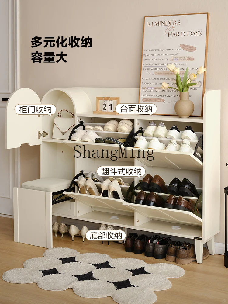 

ZYYgovernment subsidy cream wind tipping bucket shoe cabinet household small apartment entrance shoe cabinet integrated