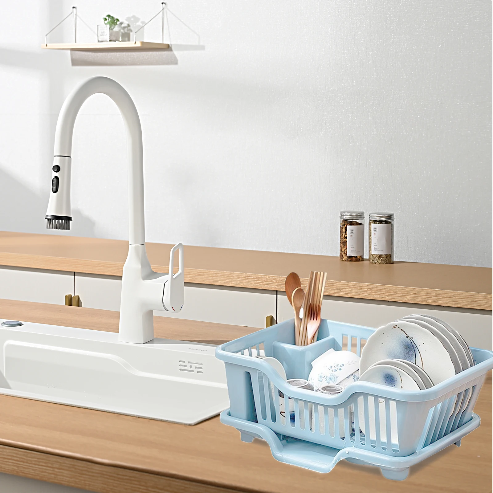 

Kitchen Plate Organizer Rack With Drainage Holes Multi-Function Tableware Holder Sink Dish Drying Rack Countertop Storage