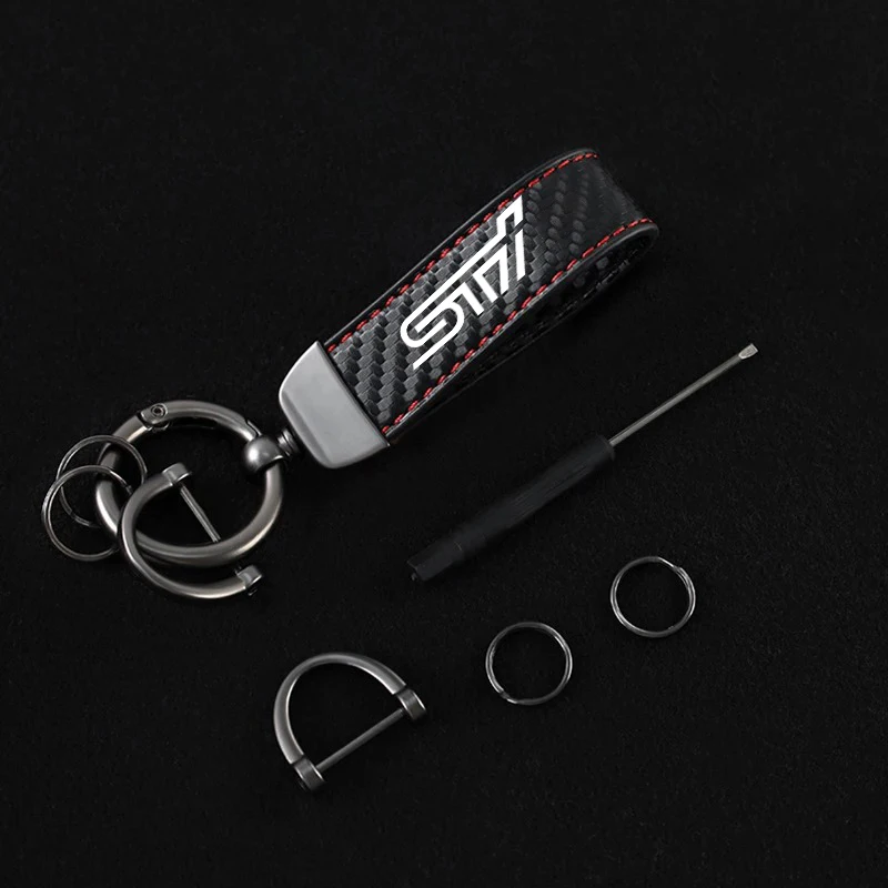 Leather Carbon Fiber Car Keychain Key Pendant Keyring For Subaru STI XV Impreza Forester Tribeca BRZ WRX Ascent Levorg Accessory