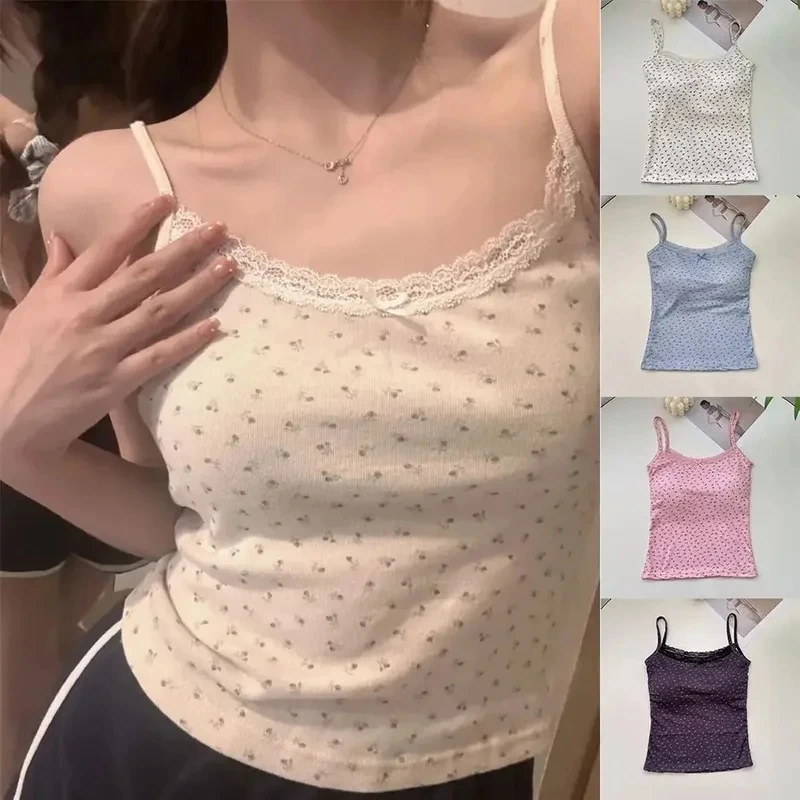 Elegant Lace Flower Print Camis 2026 Slim Sexy Vest Floral Tops One Size Floral Tank Tops Spring
