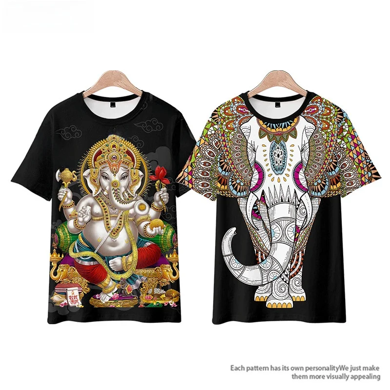 

Футболка большого размера с 3D-принтом в стиле ретро: дизайн «Бог богатства» (слон), модная этническая одежда для молодых мужчин на лето...