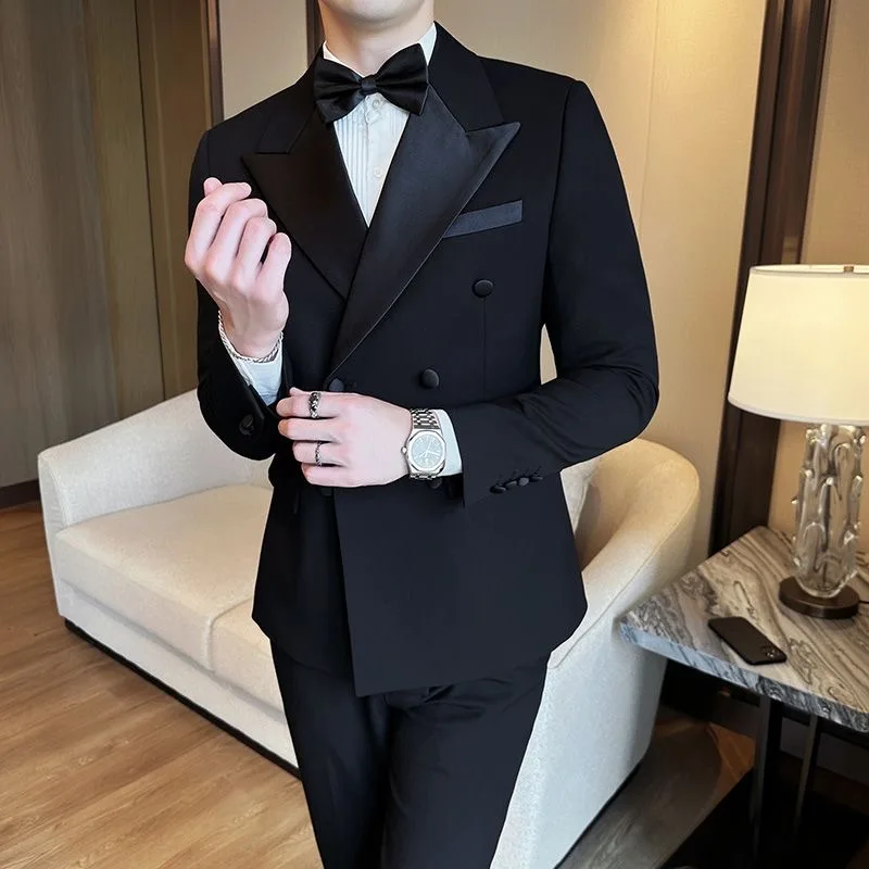 71 traje de novio para hombre, traje de boda de estilo coreano, chaqueta informal de negocios con doble botonadura