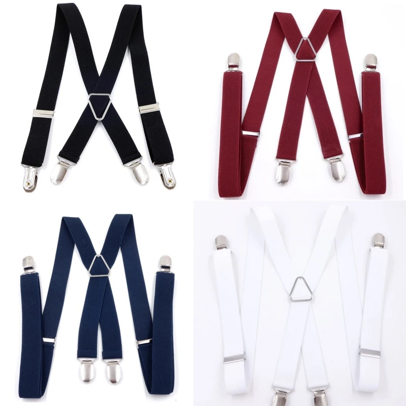 Bretelles élastiques réglables pour hommes et femmes, bretelles arrière X, pantalons pour fj2.5 cm, largeur 4 clips