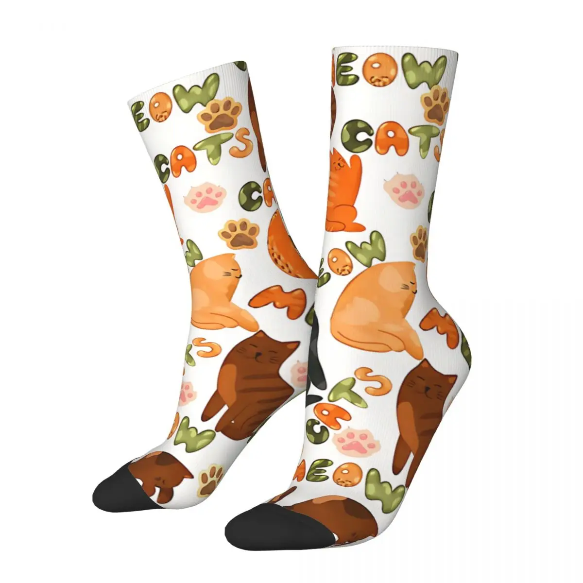 

Happy Men's Socks Meow Cute Cat Pattern Chilling Vintage Meow Street Style Crazy Crew Sock Gift Pattern Printed