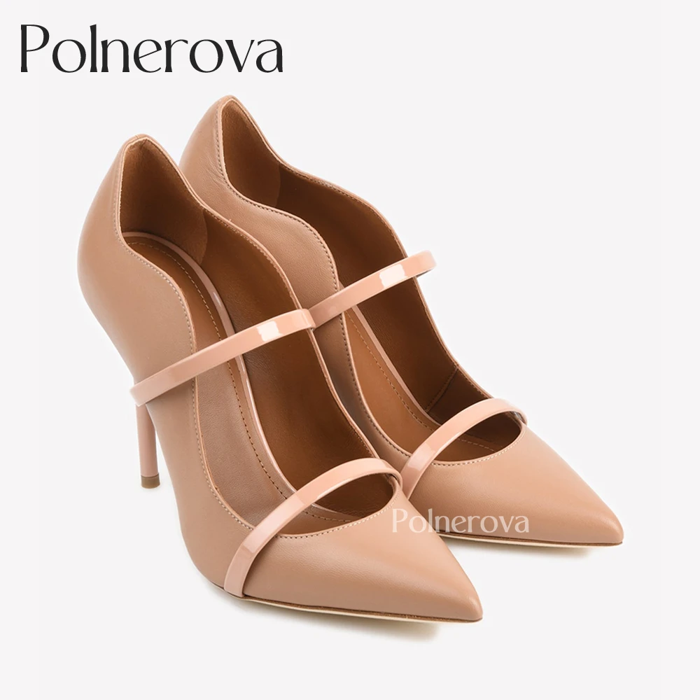 Metallic Leather Pointed Toe Stiletto Pumps Elegant Designer Style High Heels Colorblocked Fashion Shallow Women High Heel Shoes