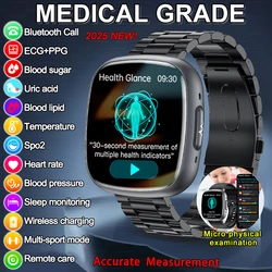 2025 Neue EKG + HRV Harnsäure Nicht-invasive Blutzucker Smart Watch Männer Herzfrequenz Blutdruck Bluetooth Anruf Gesundheit Smartwatch