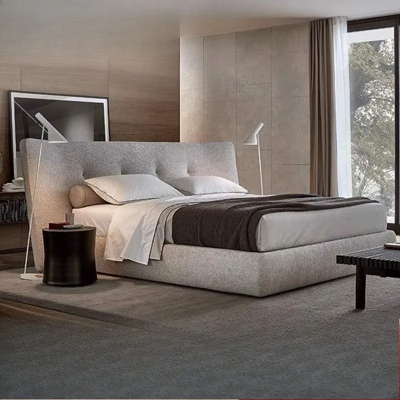 Double fabric bed bedroom Italian minimalist designer furniture master bedroom polka dot widescreen bed