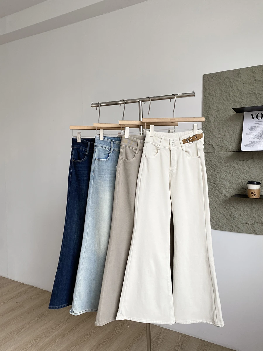 

Korean Style High Waist Fleece Lined Thickened Denim Pants Women's Loose Wide Leg Jeans Autumn Winter Fashion plus Size
