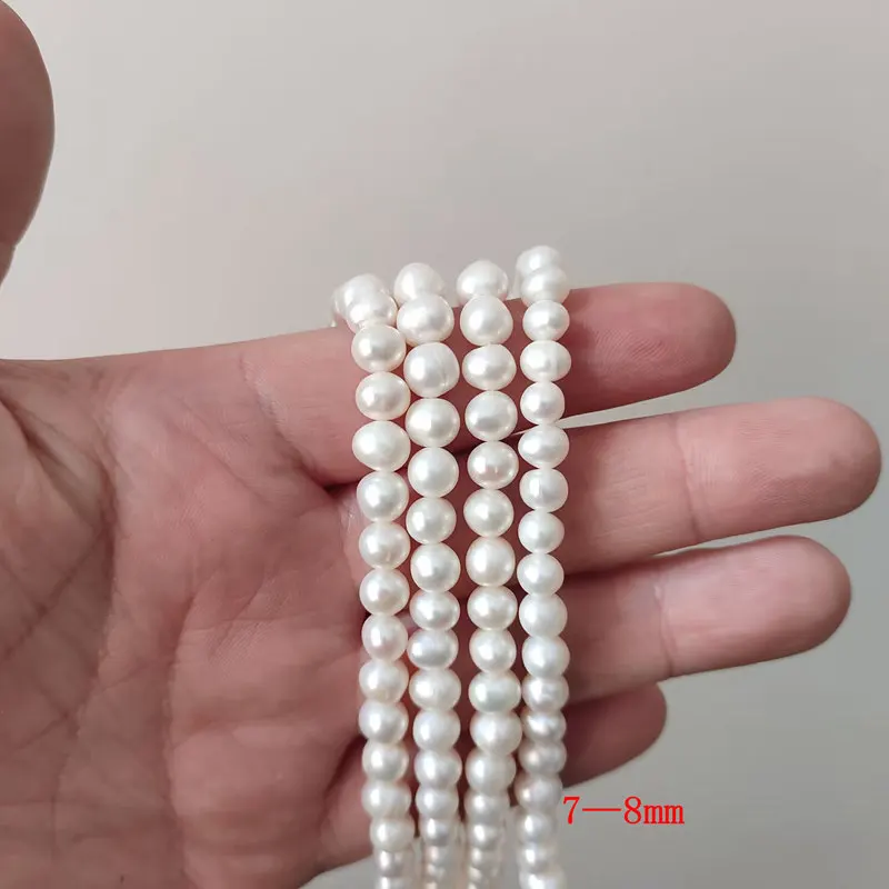 5-8mm Natural White Freshwater Pearl Loose Beads Stone Oval Shape Necklace Bracelet Jewelry Accessories 14 Inch